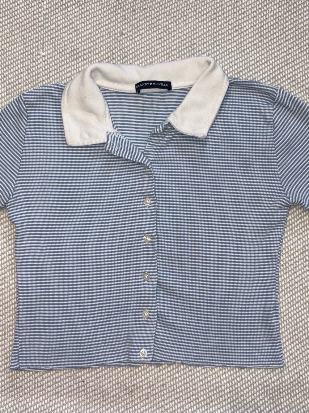 Brandy Melville White Blue Stripe Caroline Crop Polo